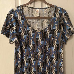 NWT LuLaRoe Classic T Shirt Tee Womens Medium Blue Jay Blue Gray Black White